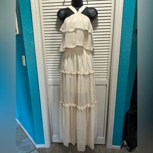 Kendall &‎ Kylie Vanilla Bean Chiffon Maxi Dress SIze 8-10 Tiered Lined NWT
